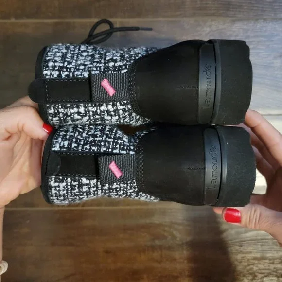 NEW Larroude Vail Boots Womens 8.5 Suede Black White Checkered Hipster City